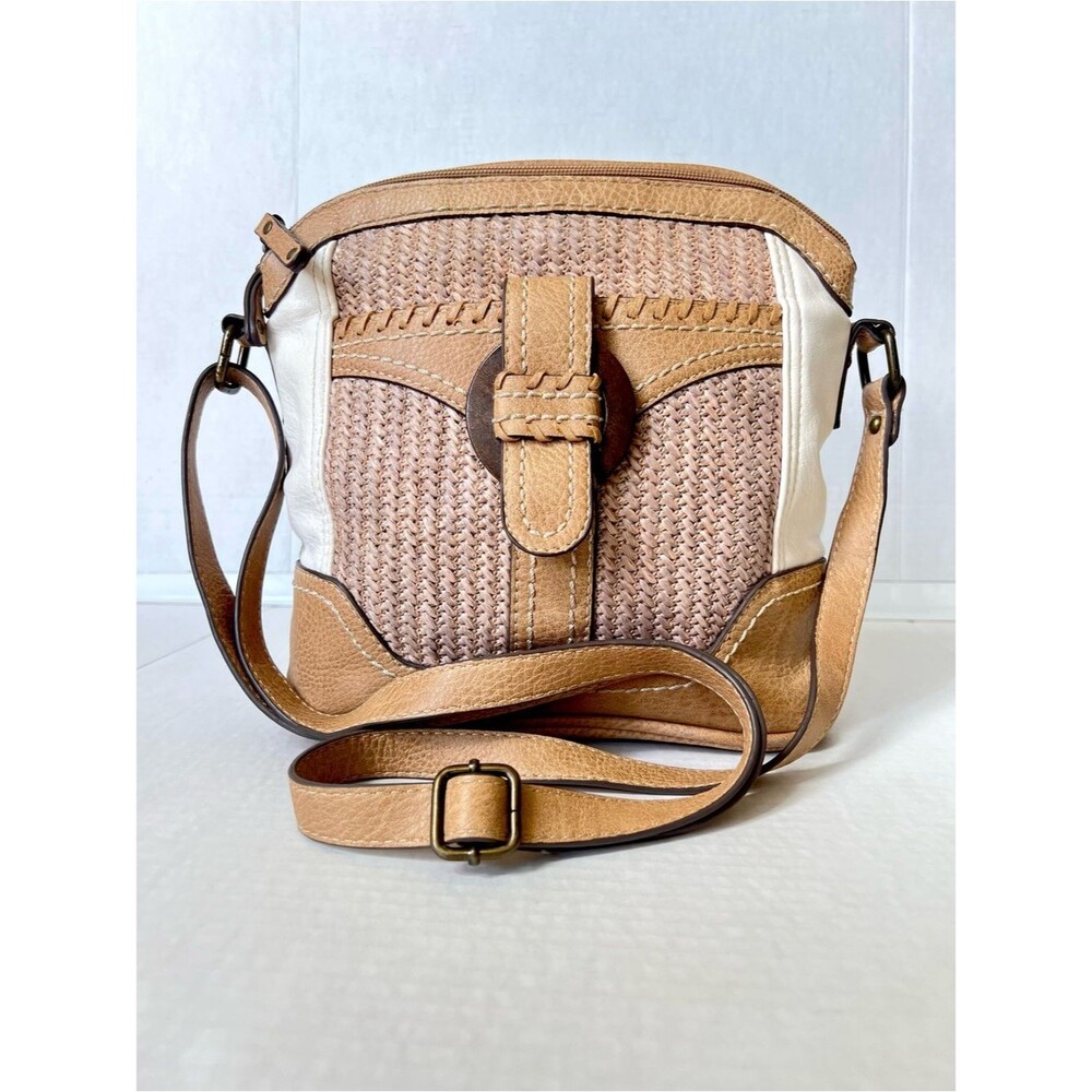 b.o.c. Crossbody Faux Leather Shoulder Bag Weaved Cream and Brown Bag Purse